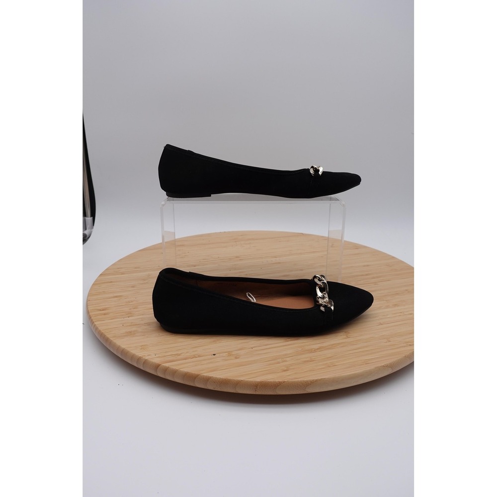 Report Sabie Womens Black Faux Suede Chain Pointed Toe Flats Size 7.5 38